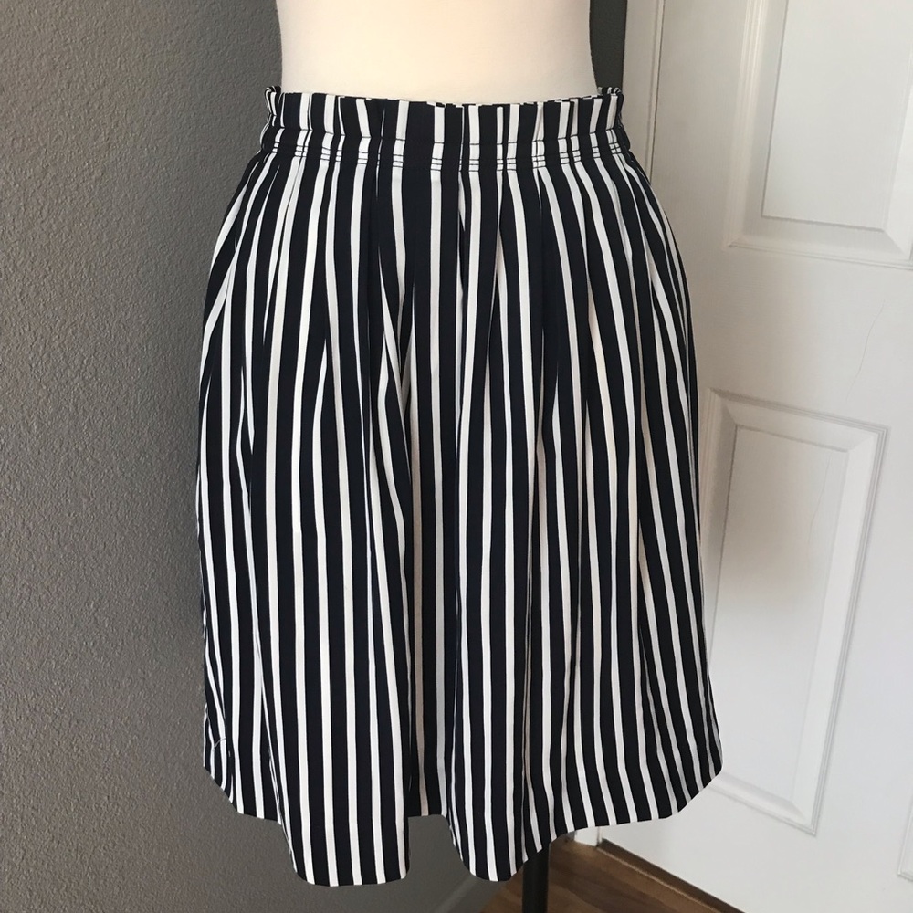 J.Crew Navy and White Pleated Midi Skirt